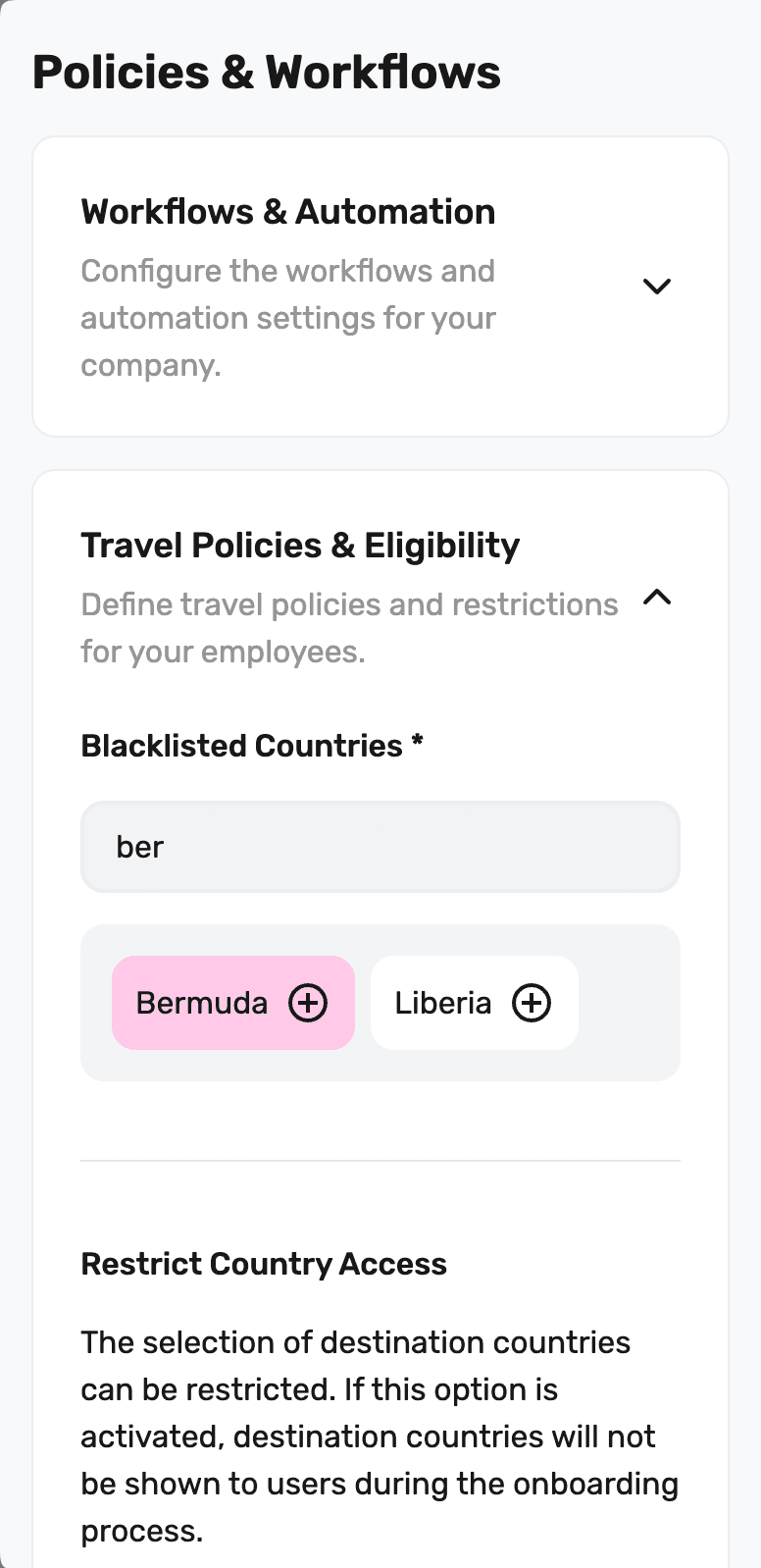 Preview of the Vamoz Mobile App Case Policy Settings