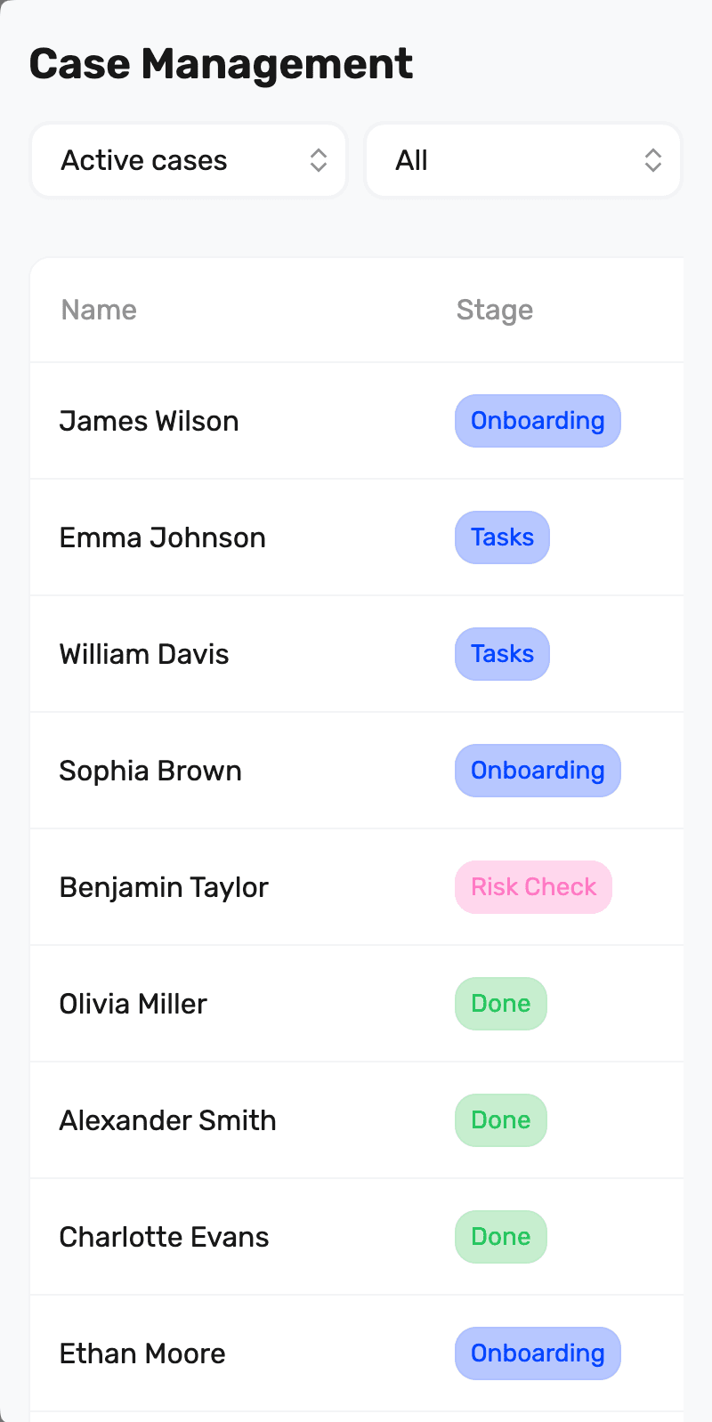 Preview of the Vamoz Mobile App Case Management View