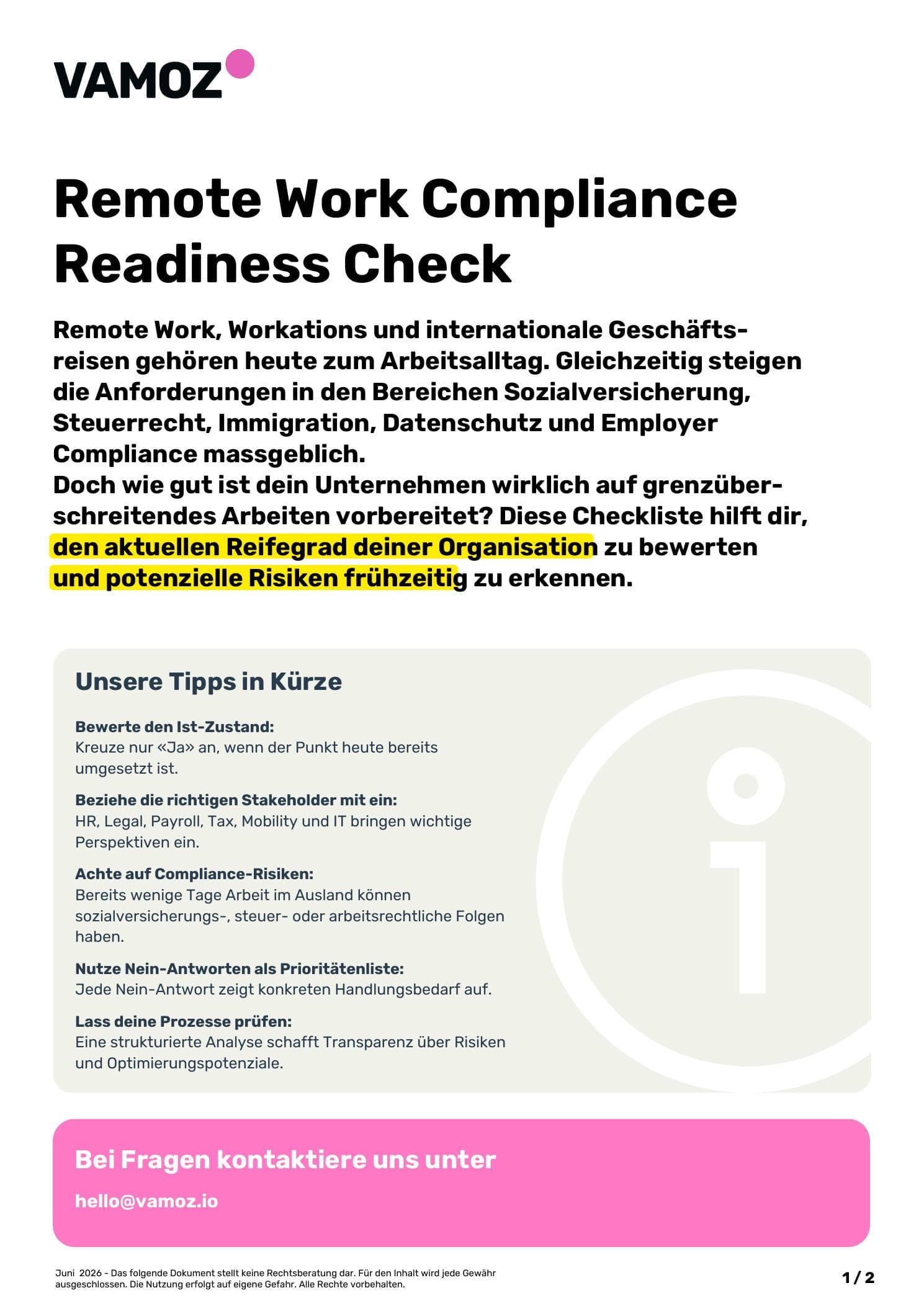 Vorschau des deutschen Remote Work Compliance Readiness Checks