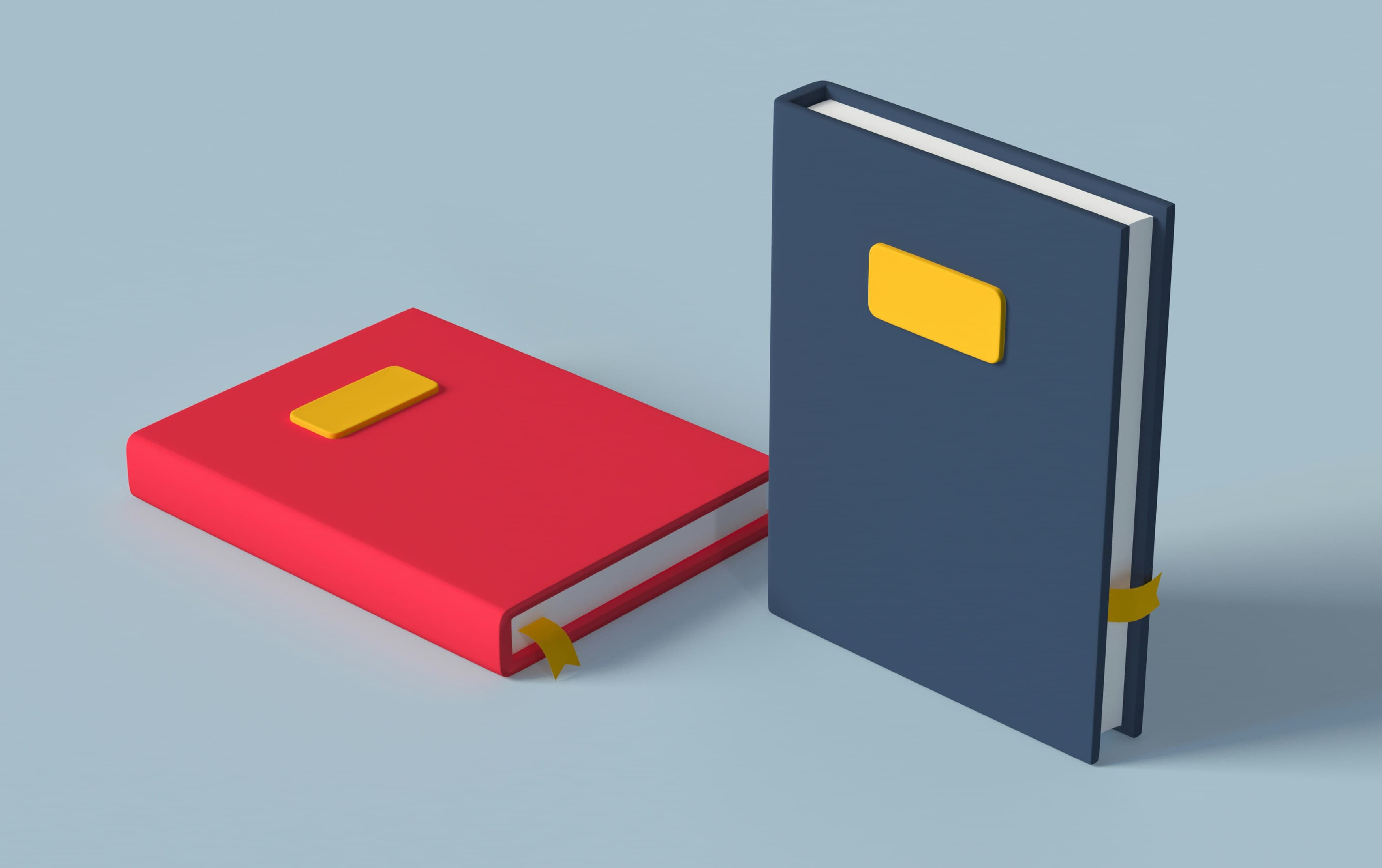 Deux livres de handbook illustres sur fond bleu